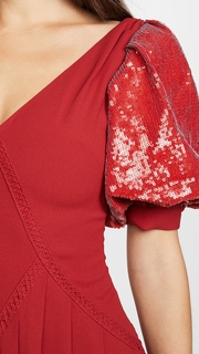 Self Portrait Red Sequin Short Sleeve Midi Dress