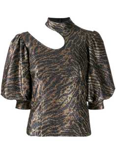 Ganni блузка с анималистичным принтом и вырезной деталью