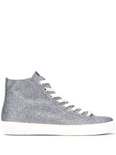 Leather Crown glitter hi-top sneakers