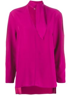 Nude silk tie-neck blouse