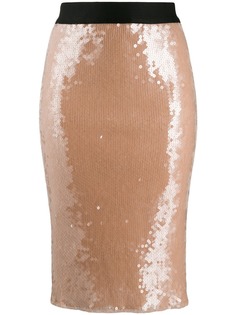 Nude sequinned high waisted skirt