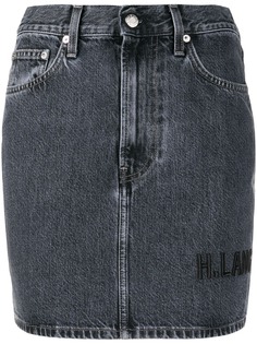 Helmut Lang logo embroidered denim skirt