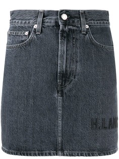 Helmut Lang embroidered logo jean skirt