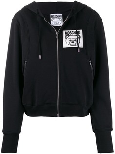 Moschino zip-front logo patch hoodie