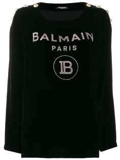 Balmain glitter logo velvet jumper