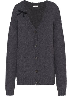 Miu Miu bow detail distressed-effect cardigan