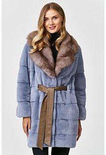 Шуба из аукционного меха норки KOPENHAGEN FUR с отделкой мехом куницы Vericci