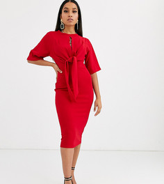 Красное облегающее платье миди с завязкой Boohoo Petite - Красный