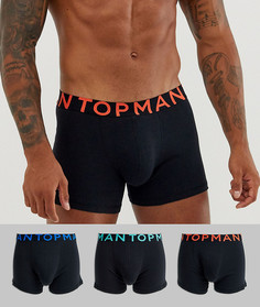Черные боксеры-брифы с фирменным контрастным поясом Topman 3 пары