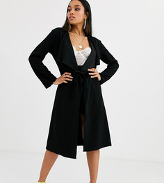 Черное легкое пальто в строгом стиле с люверсами и завязкой Boohoo Petite - Черный