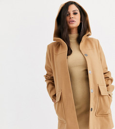 Приталенное пальто с капюшоном ASOS DESIGN Petite - Бежевый