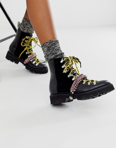 Кожаные походные ботинки со шнурками из паракорда разных цветов House of Holland x Grenson - Черный