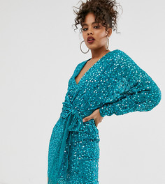 Платье мини с рукавами летучая мышь и отделкой пайетками ASOS DESIGN Tall - Мульти
