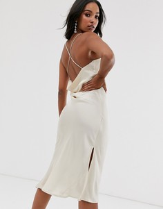 Атласное платье-комбинация миди ASOS DESIGN - Бежевый