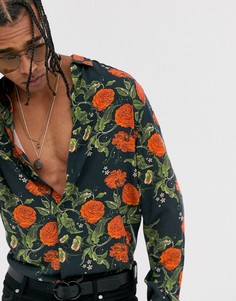 Черная рубашка классического кроя с цветочным принтом ASOS DESIGN - Черный