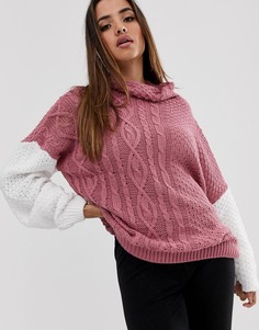 Трикотажный джемпер с узором в косичку In The Style - Розовый