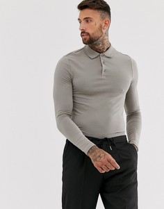Бежевое обтягивающее поло с длинными рукавами ASOS DESIGN - Бежевый