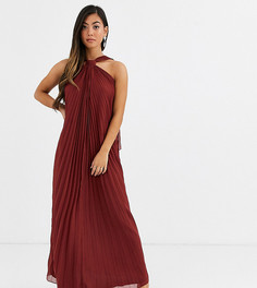 Платье-трапеция макси с халтером и плиссировкой ASOS DESIGN Petite - Красный