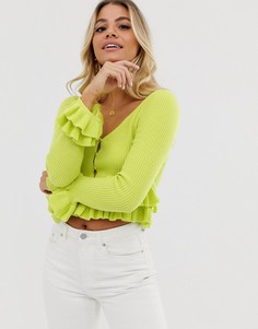 Кардиган с пуговицами спереди и оборками ASOS DESIGN - Зеленый