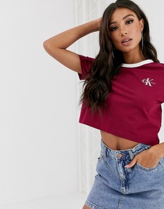 Укороченная футболка с вышитым логотипом в виде монограммы Calvin Klein Jeans - Красный