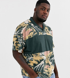 Oversize-поло колор блок с отложным воротником и принтом ASOS DESIGN Plus - Зеленый
