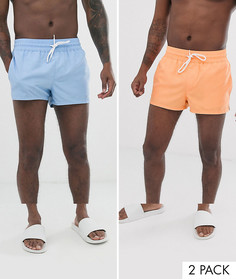 Набор из 2 шортов для плавания (бледно-синие и оранжевые) ASOS DESIGN скидка