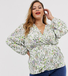 Плиссированный асимметричный топ с запахом и цветочным принтом ASOS DESIGN Curve - Мульти