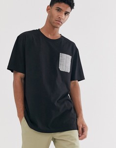 Черная oversize-футболка с карманом в клетку Brooklyn Supply Co - Черный