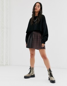 Клетчатая мини-юбка из искусственной кожи в складку ASOS DESIGN - Мульти
