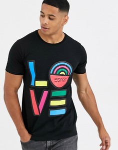 Черная футболка с разноцветным принтом Love Esprit - Черный
