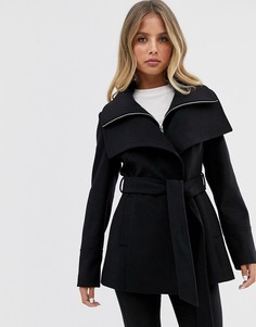 Черное пальто с запахом и завязкой Forever New - Черный