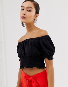 Черный укороченный топ с открытыми плечами Monki - Черный