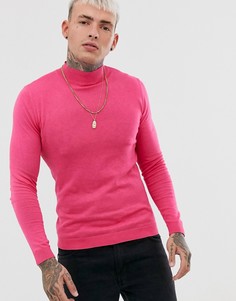 Неоново-розовый хлопковый джемпер с высоким воротом ASOS DESIGN - Розовый