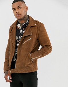 Светло-коричневая замшевая байкерская куртка ASOS DESIGN - Рыжий