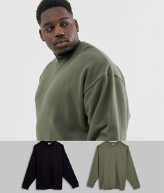 Oversize-свитшот черного цвета и хаки ASOS DESIGN Plus Набор из 2 шт.