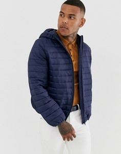 Темно-синяя дутая куртка с капюшоном ASOS DESIGN - Темно-синий