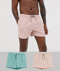 Набор из 2 коротких шорт для плавания (розовые/сине-зеленые) ASOS DESIGN Скидка