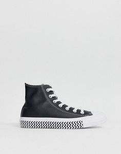 Черные высокие кожаные кеды Converse Chuck Taylor All Star