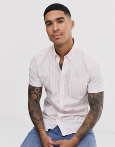 Розовая приталенная рубашка в полоску с короткими рукавами Jack & Jones - Розовый