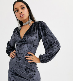 Бархатное платье мини с пуговицами ASOS DESIGN Petite - Серый