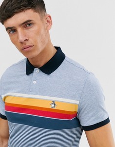 Синее трикотажное поло в полоску с логотипом Original Penguin - Синий