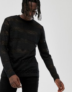 Черная футболка с длинным рукавом из сетки с геометрическим рисунком ASOS DESIGN - Черный