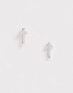 Серебристые серьги-гвоздики с крестом Icon Brand - Серебряный