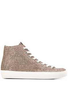 Leather Crown glitter hi-top sneakers