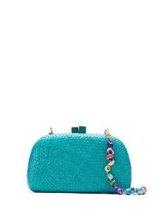 Serpui Clutch de palha turquesa