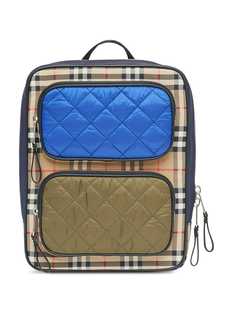Burberry Kids Colour Block Pocket Detail Vintage Check Backpack