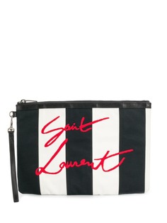 Saint Laurent клатч в полоску с вышитым логотипом