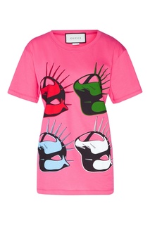 Розовая футболка оверсайз с принтом Manifesto Gucci