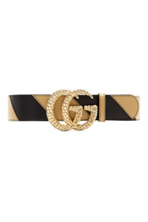 Бежево-черный ремень с пряжкой GG Gucci