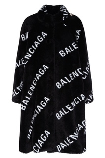 Черное пальто с логотипами Balenciaga